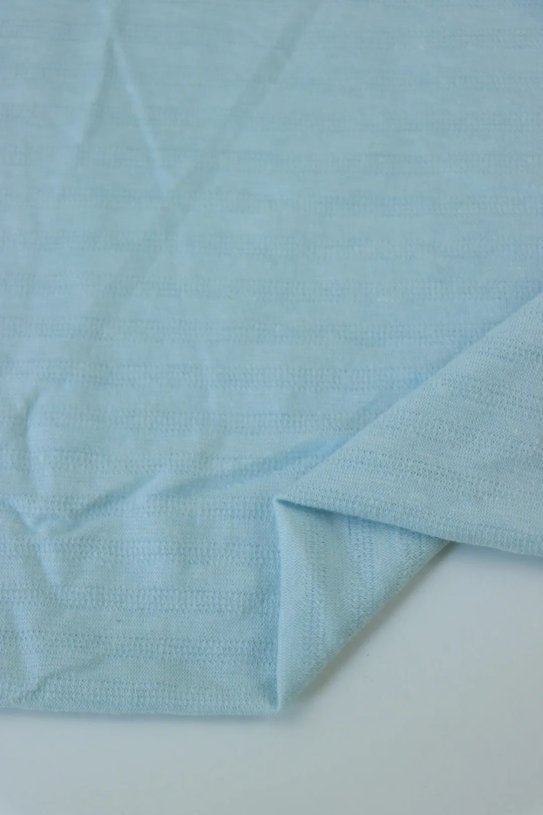 1YD PRECUT; Powder Blue Textured Stripe Organic Cotton & Hemp Jersey