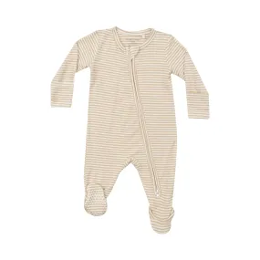 2-Way Zipper Footie - Beige Stripe by Angel Dear