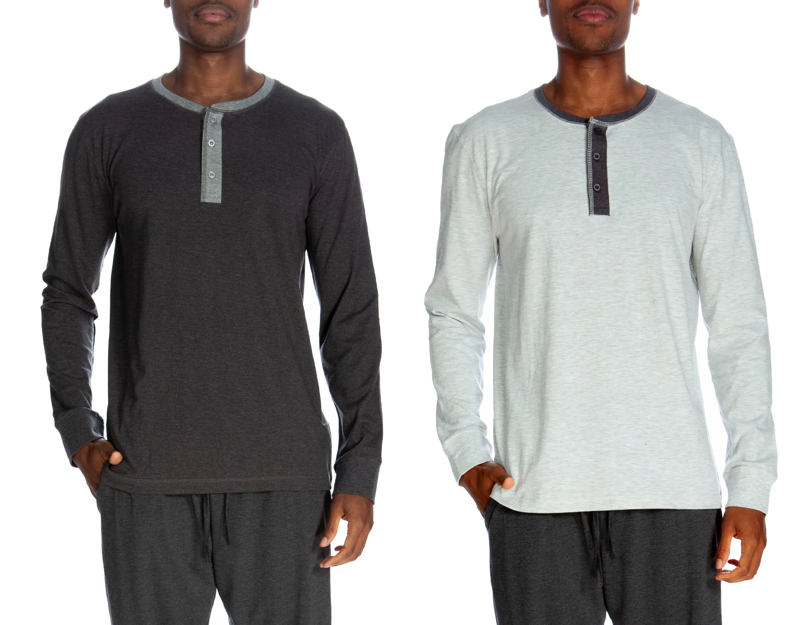 3 Button Long Sleeve Henley 2 Pack