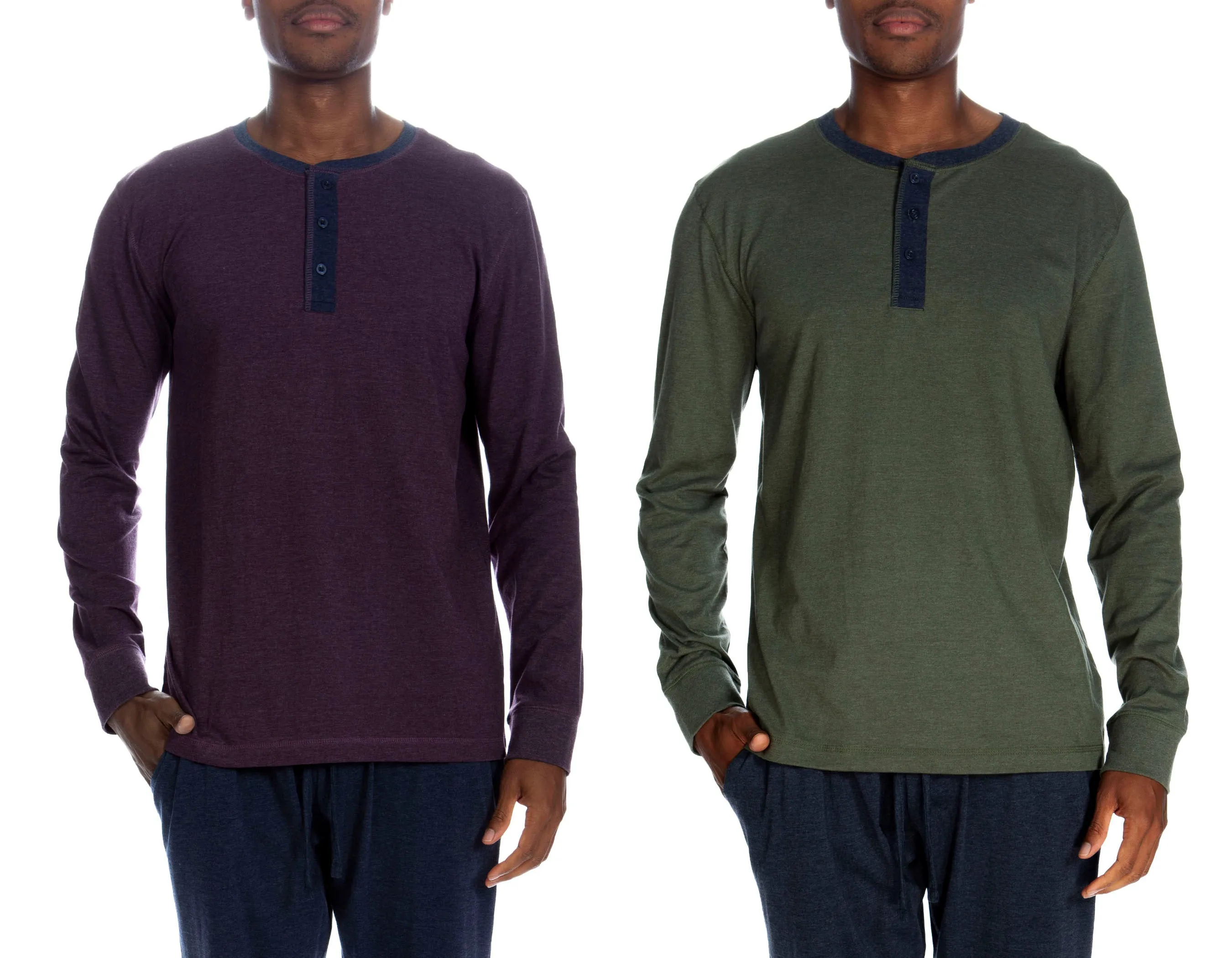 3 Button Long Sleeve Henley 2 Pack