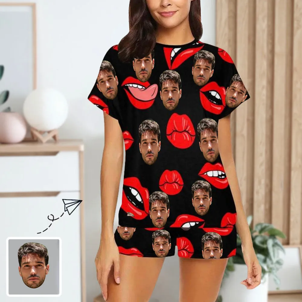 4FunGift® Custom Face Red Lips Women's Pajama Set