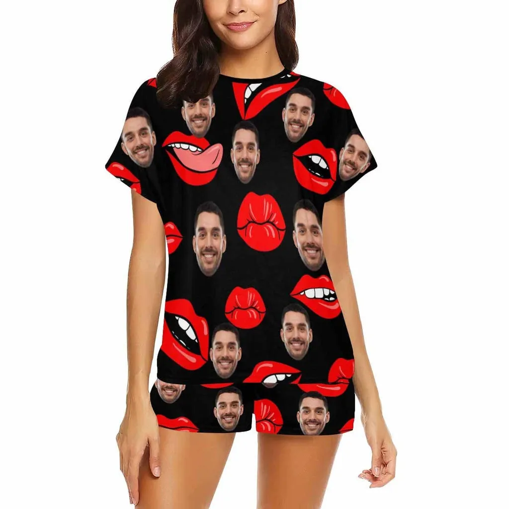 4FunGift® Custom Face Red Lips Women's Pajama Set