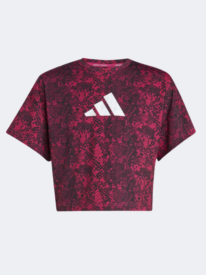 Adidas Aeroready Animal-Print Girls Training T-Shirt Fuchsia/Black