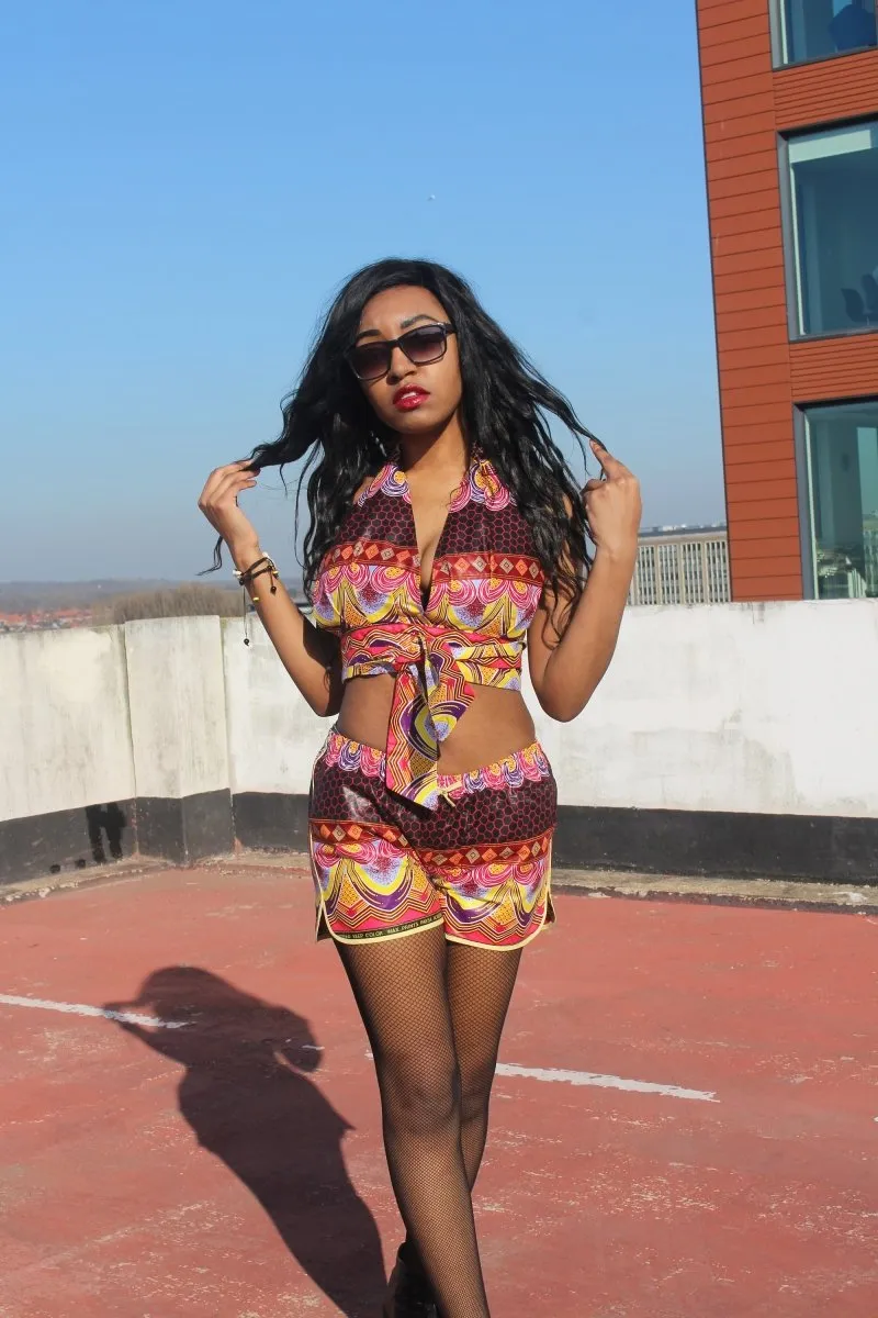 African Print Shorts in Purple Ankara Print - Festival Shorts