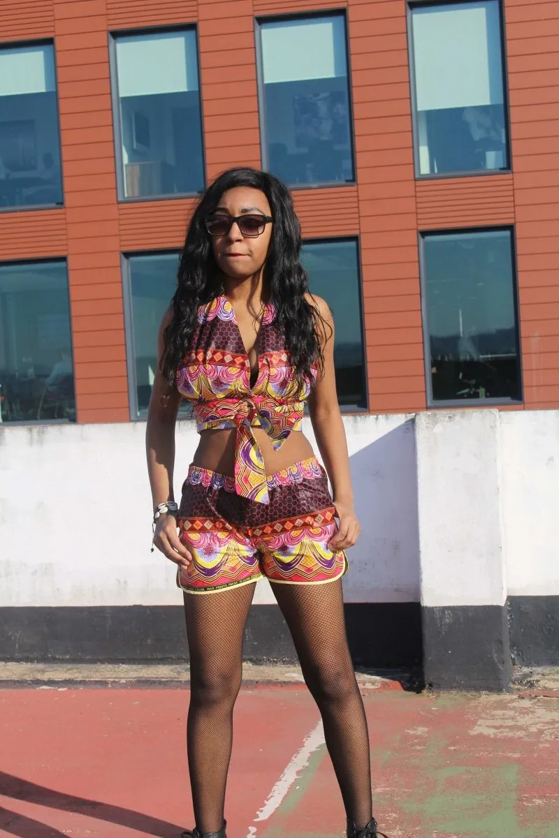 African Print Shorts in Purple Ankara Print - Festival Shorts