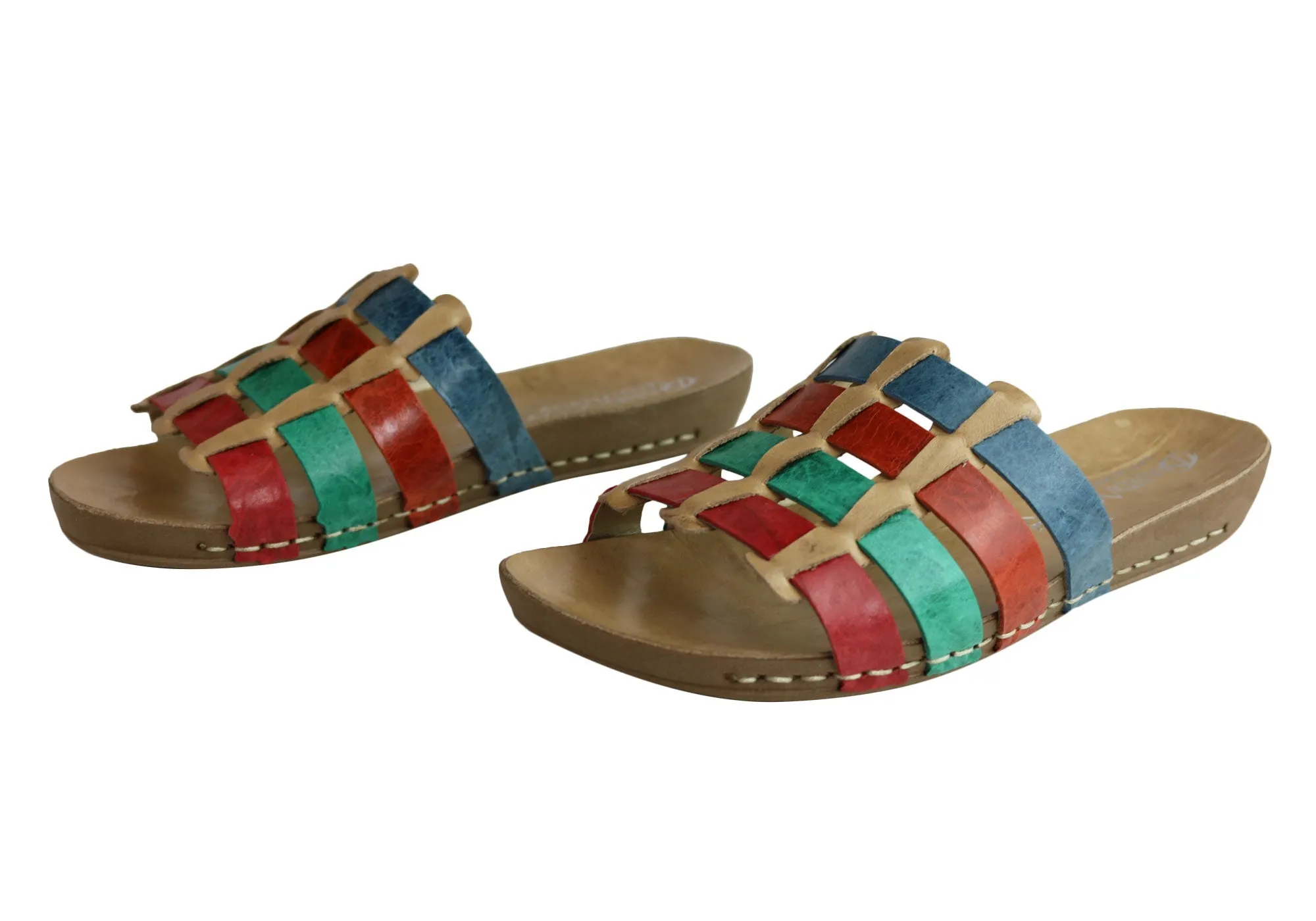 Andacco Sorrento Womens Comfort Leather Slide Sandals Made In Brazil