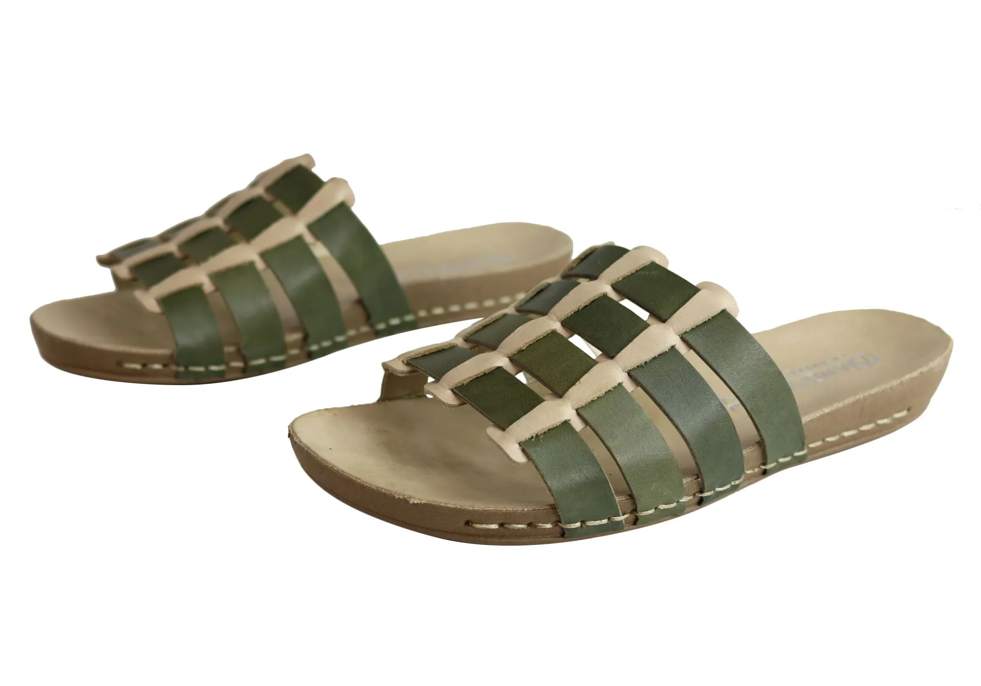 Andacco Sorrento Womens Comfort Leather Slide Sandals Made In Brazil