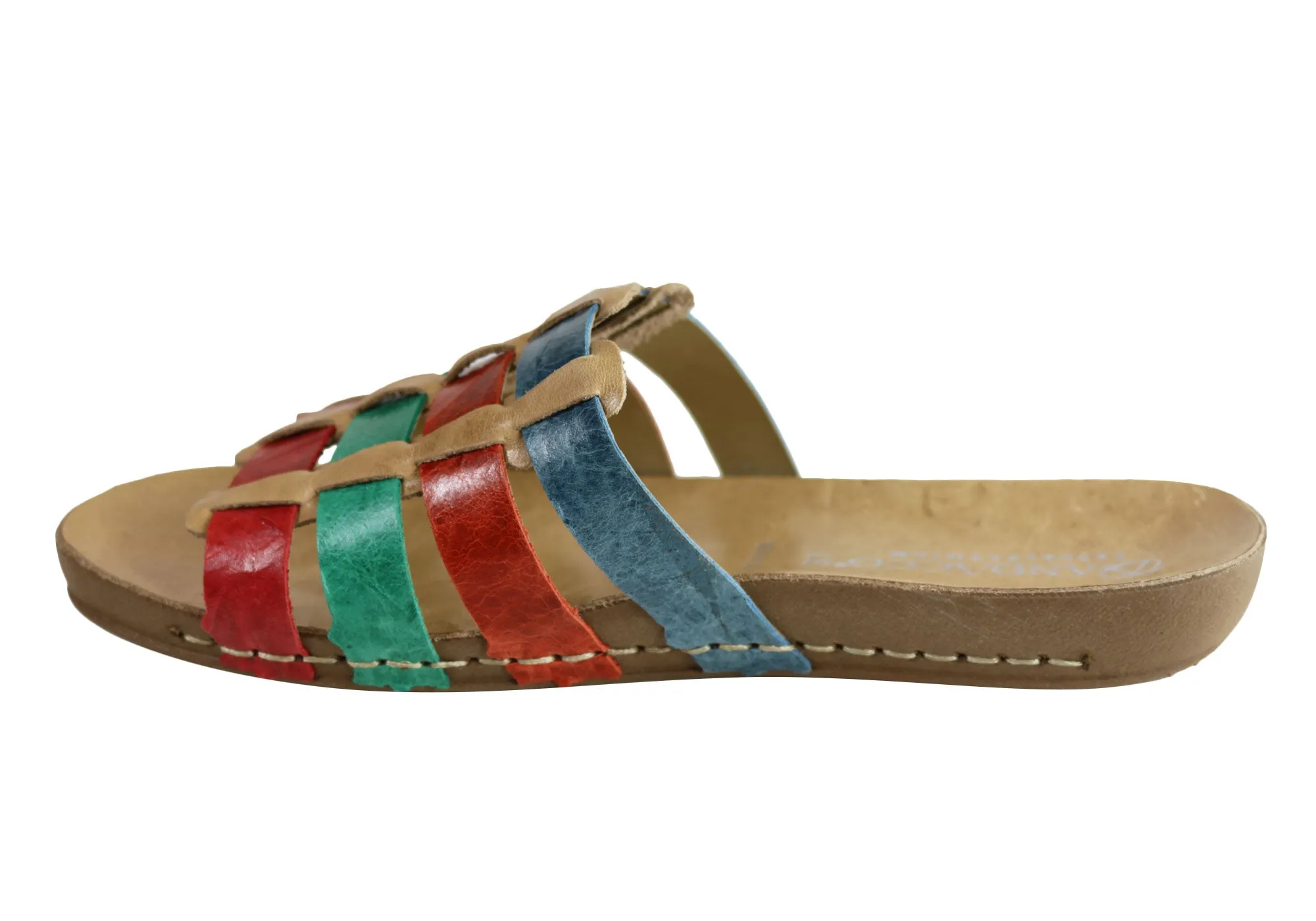 Andacco Sorrento Womens Comfort Leather Slide Sandals Made In Brazil