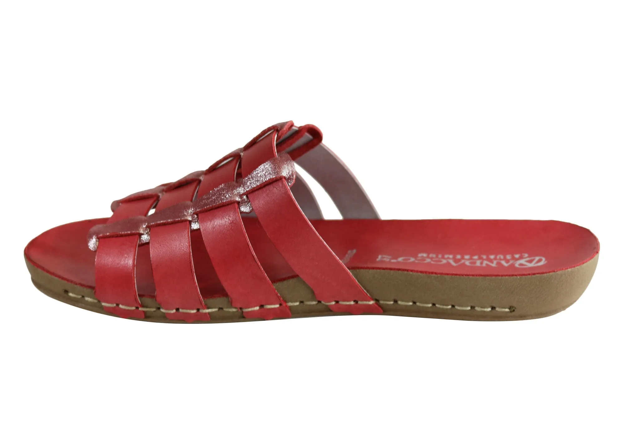 Andacco Sorrento Womens Comfort Leather Slide Sandals Made In Brazil