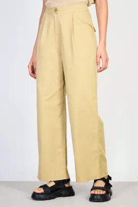 Beige pleat pocket relaxed trousers