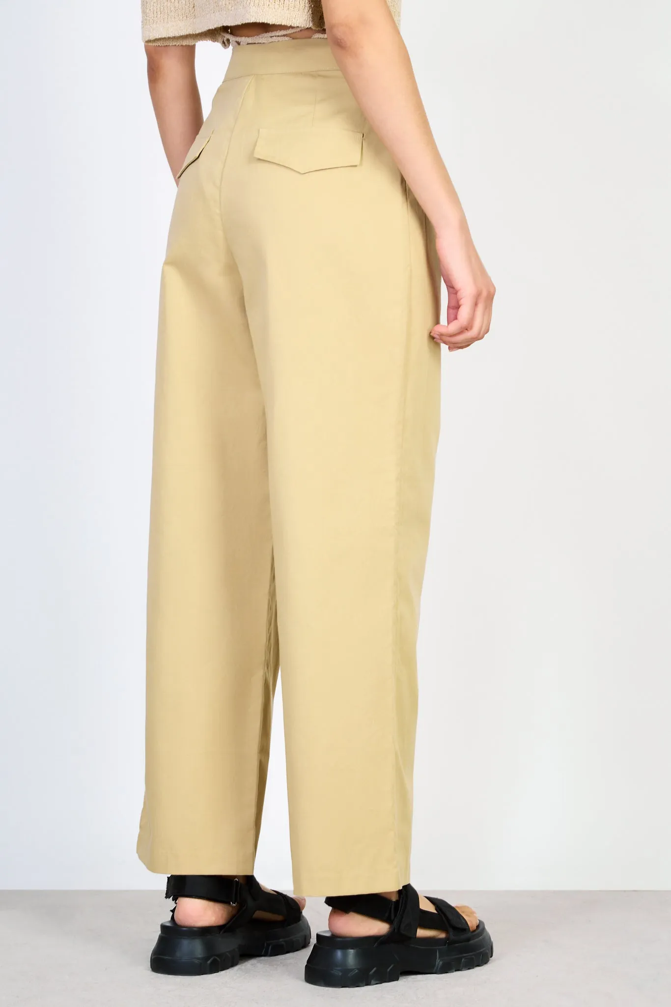 Beige pleat pocket relaxed trousers