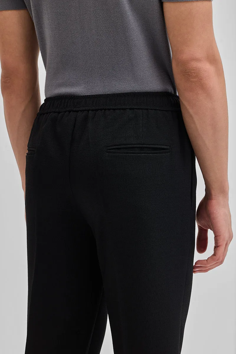 Black Textured Relaxed Fit Trousers