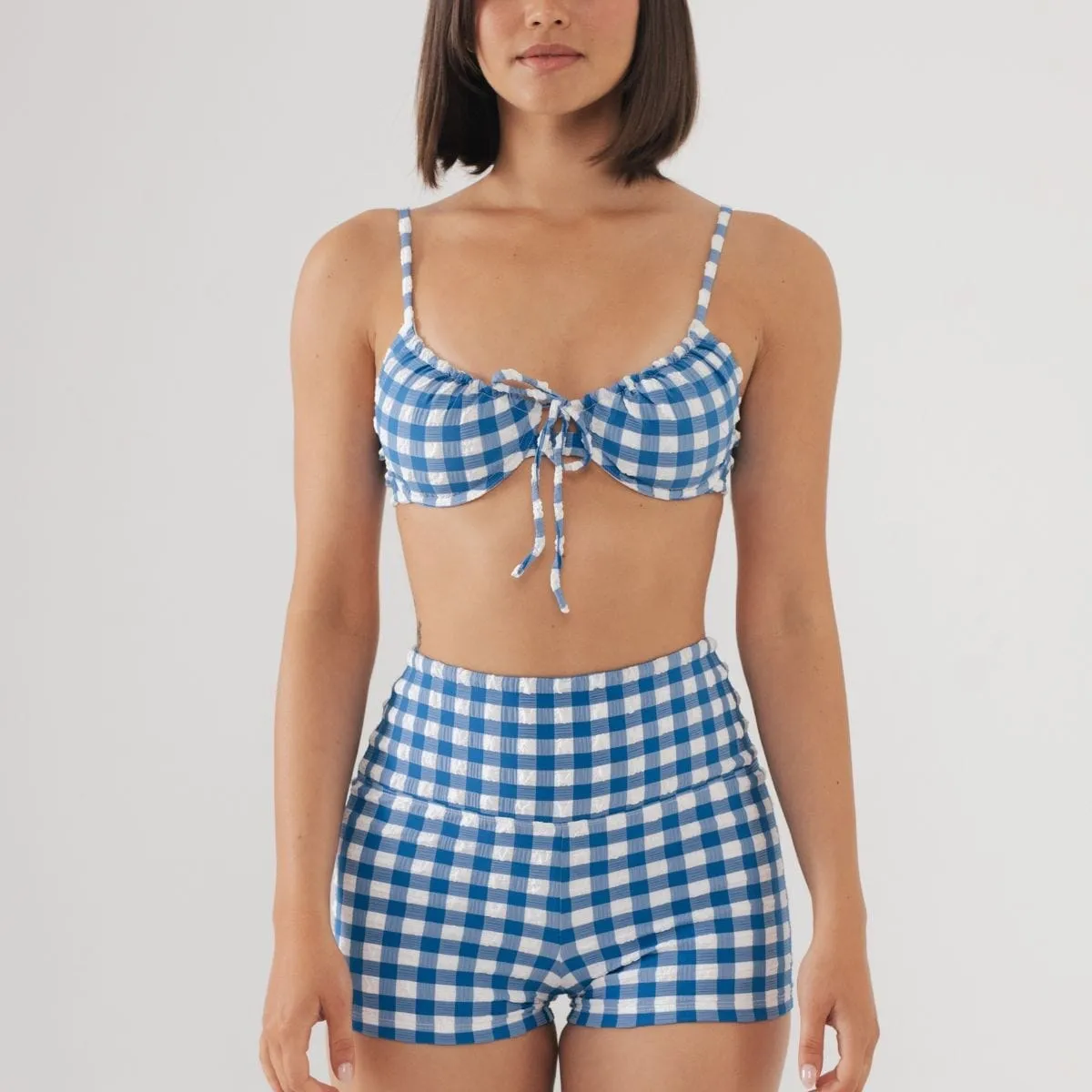 Blue Gingham Micro Bike Short