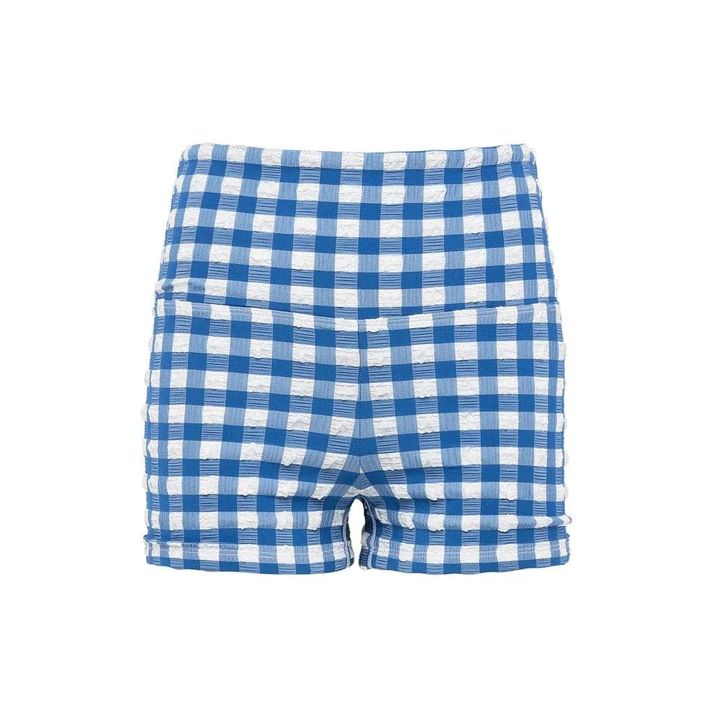 Blue Gingham Micro Bike Short