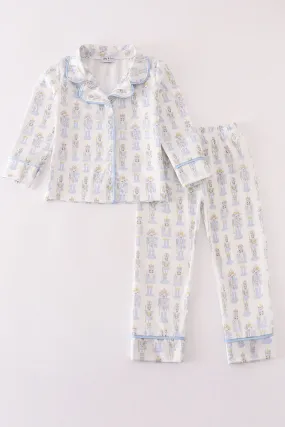 Blue nutcracker print boy pajamas set