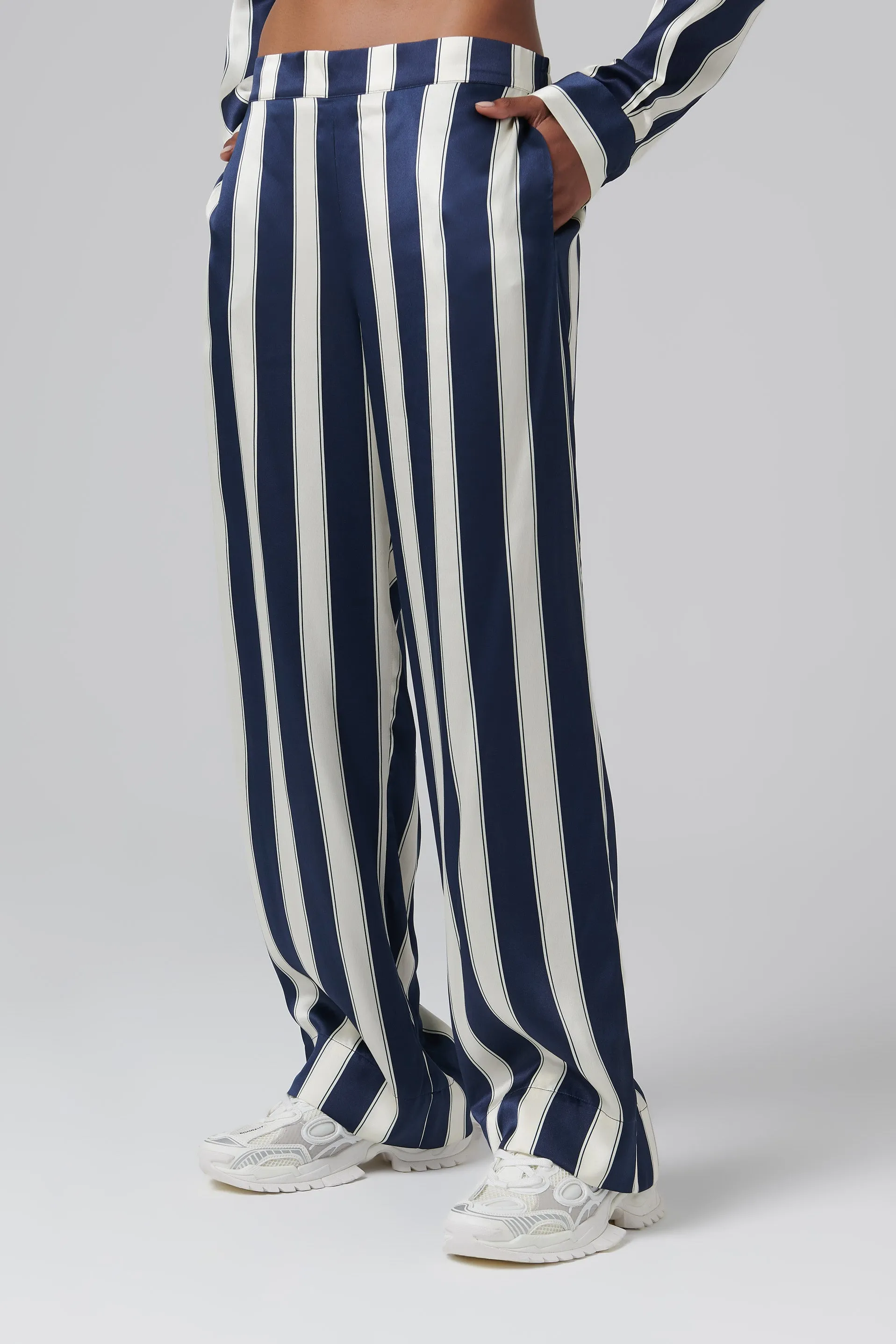 Blue Striped Silk PJ Pants