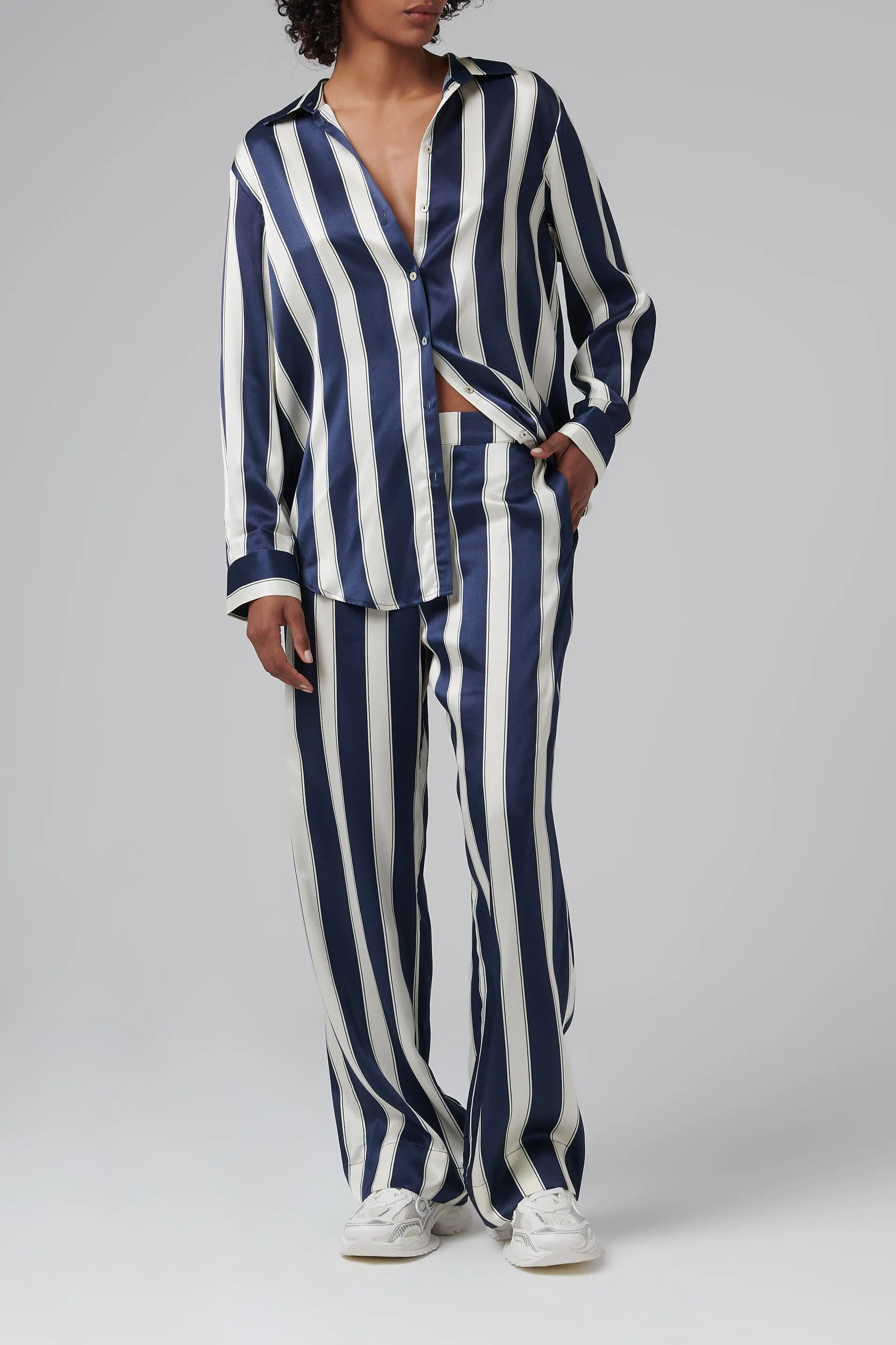 Blue Striped Silk PJ Pants