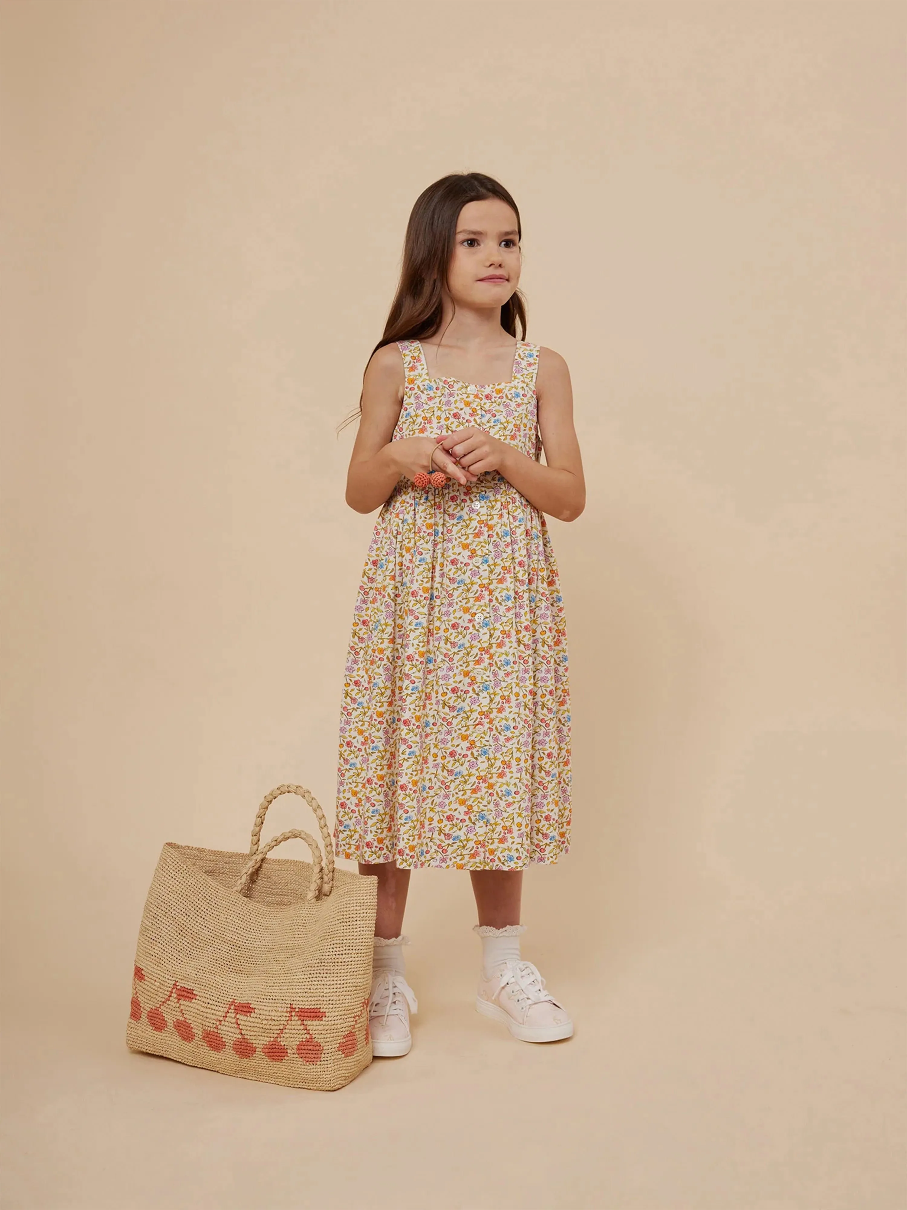 Bonpoint Girls Laly Floral Pinafore Dress in Multicolour