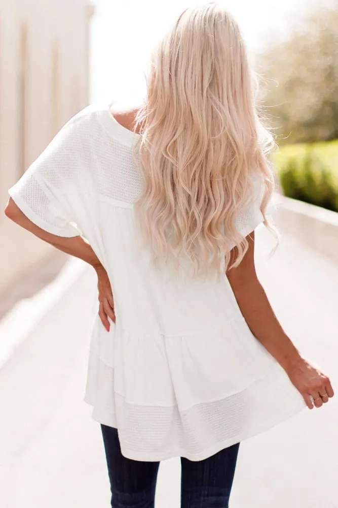 Breezy Comfort White Draped Blouse