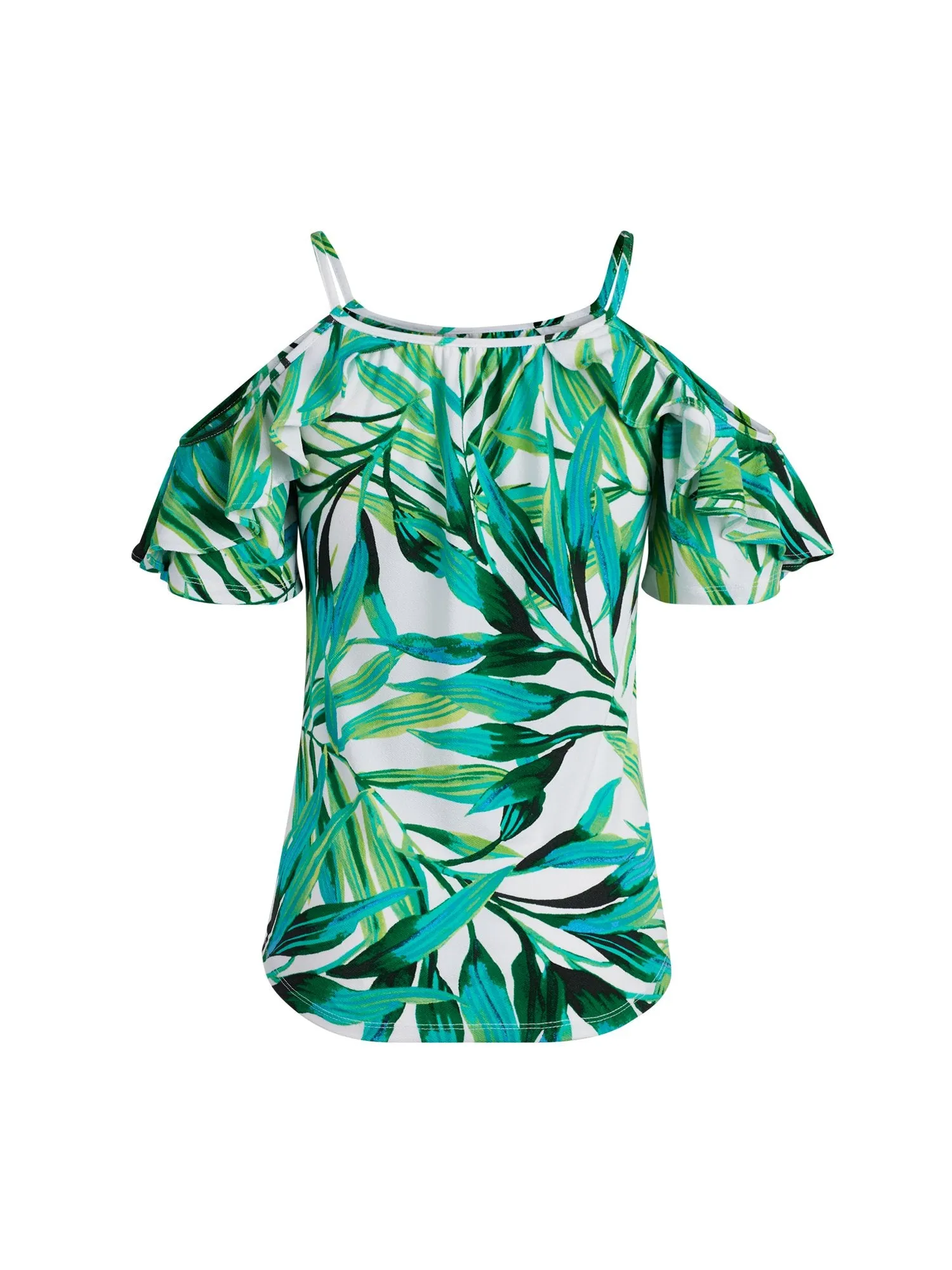 Breezy Palm Print Cold Shoulder Top