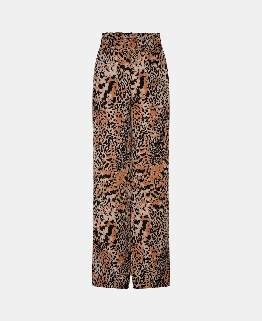 Brown Animal Print Wide Trousers