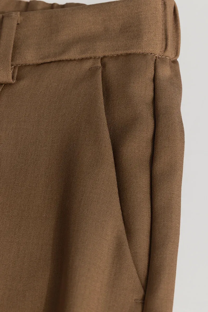 Brown Plain Relaxed Fit Trousers