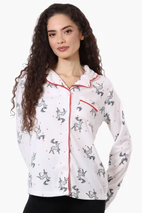 Canada Weather Gear Button Down Reindeer Pattern Pajama Top - White