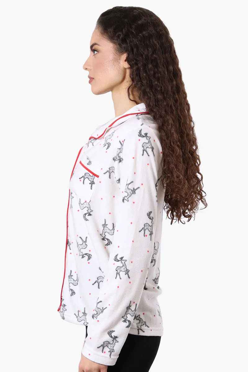 Canada Weather Gear Button Down Reindeer Pattern Pajama Top - White