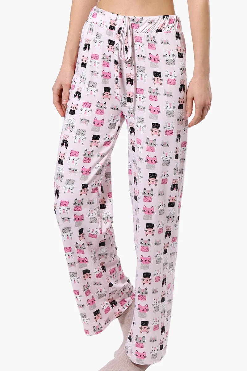 Canada Weather Gear Cat Pattern Wide Leg Pajama Pants - Pink