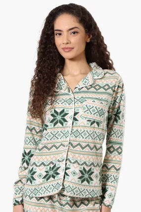 Canada Weather Gear Festive Pattern Button Down Pajama Top - Green