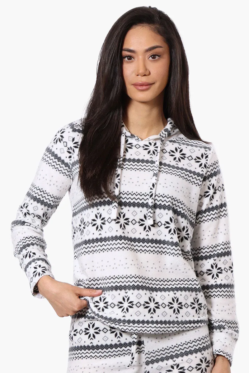 Canada Weather Gear Festive Pattern Hooded Pajama Top - White