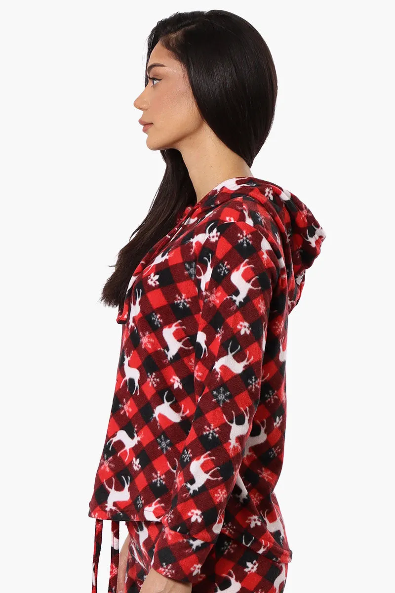 Canada Weather Gear Plaid Reindeer Pattern Hooded Pajama Top - Red