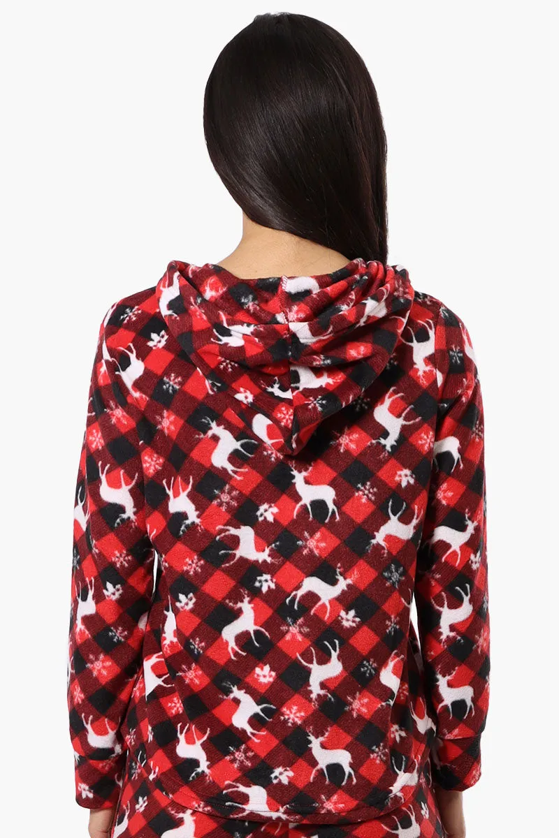 Canada Weather Gear Plaid Reindeer Pattern Hooded Pajama Top - Red