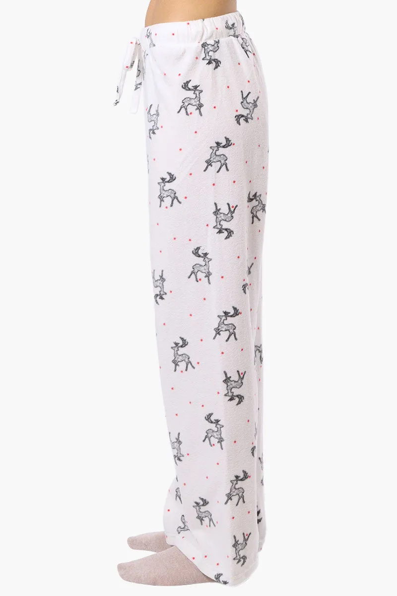 Canada Weather Gear Reindeer Pattern Wide Leg Pajama Bottoms - White