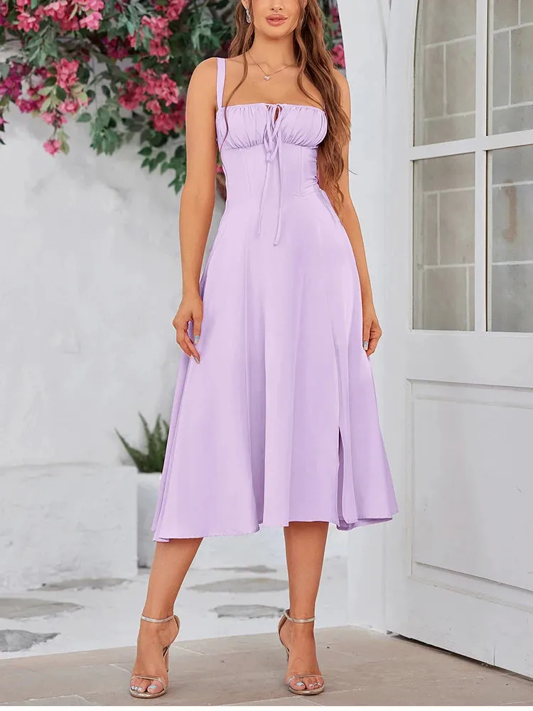 Chiffon Corset Flowy Slit Lace-Up Dress