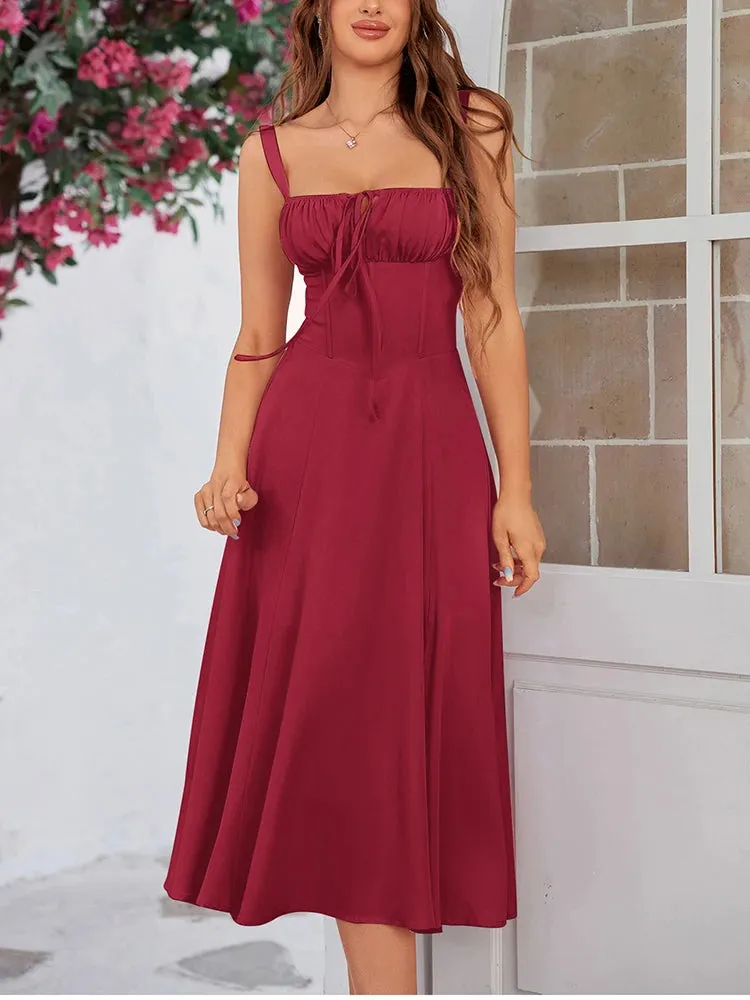 Chiffon Corset Flowy Slit Lace-Up Dress