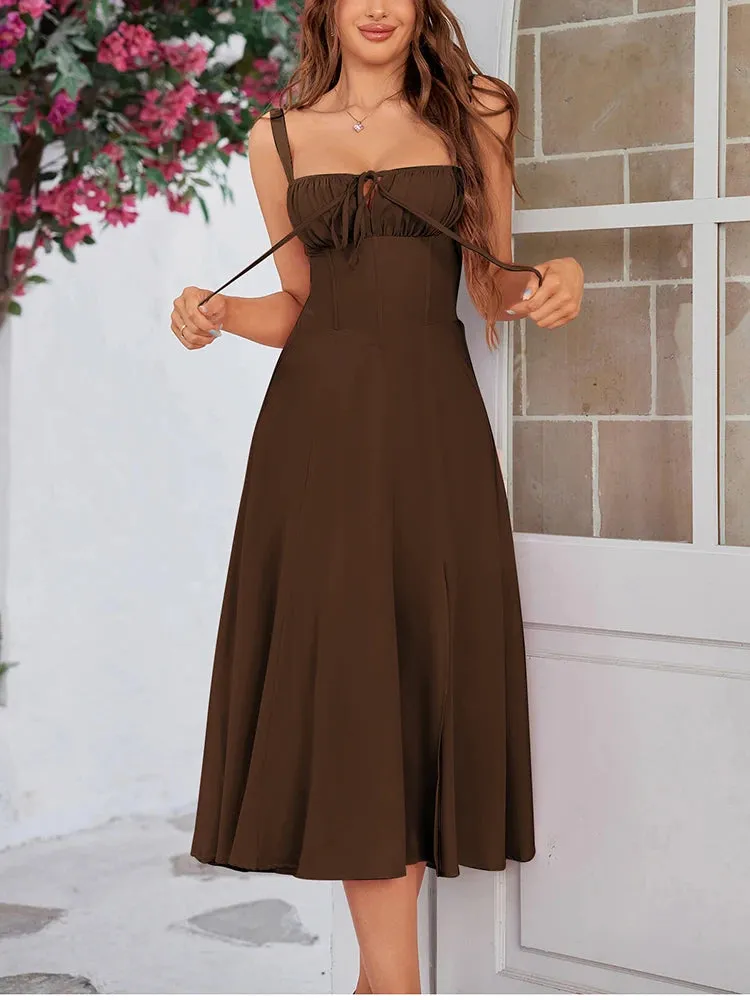 Chiffon Corset Flowy Slit Lace-Up Dress