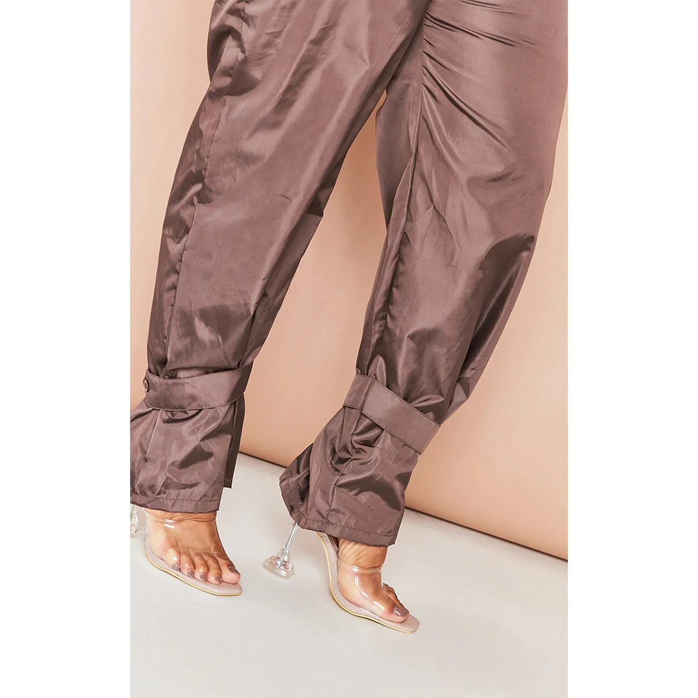 Chocolate Tie Cuff Nylon Trousers