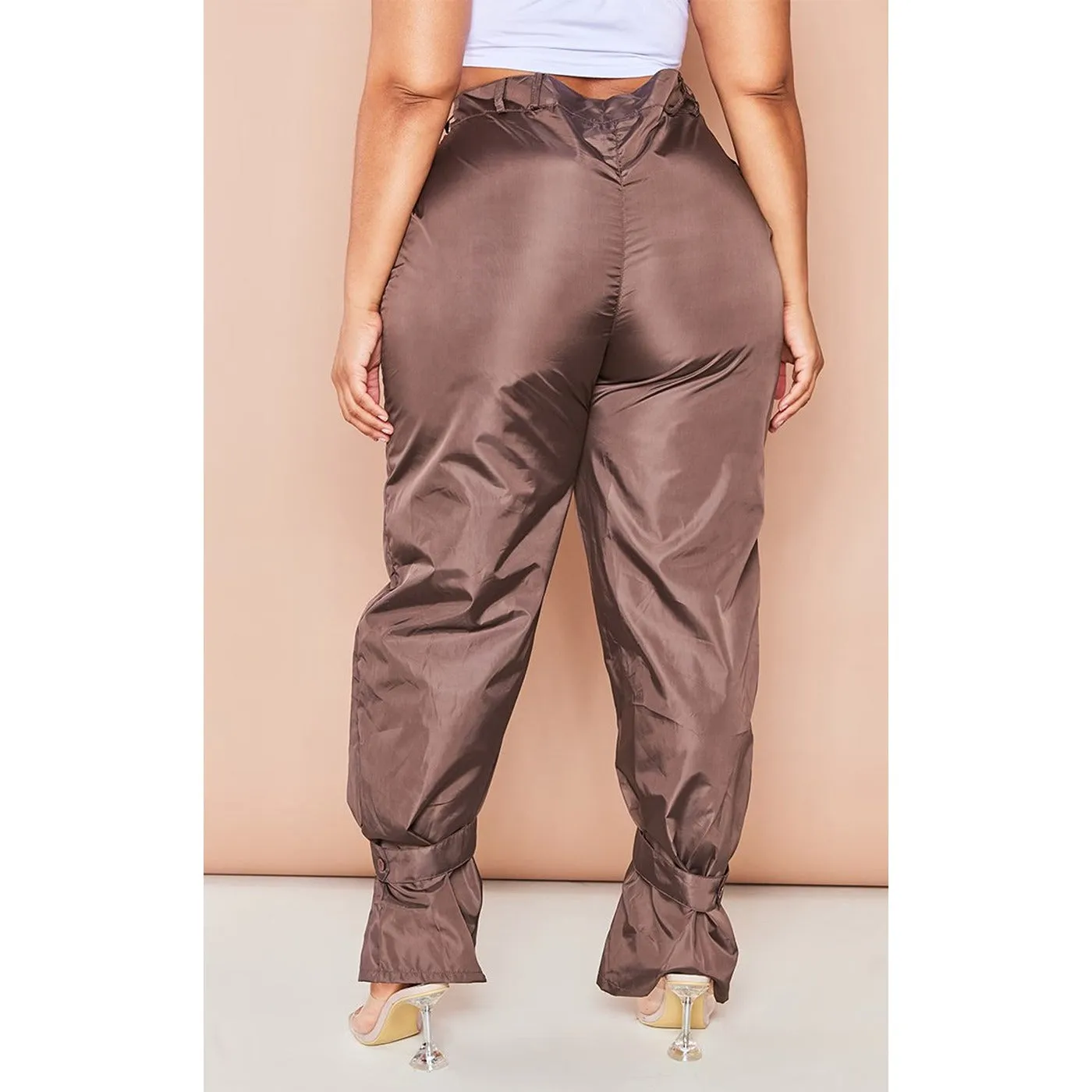 Chocolate Tie Cuff Nylon Trousers