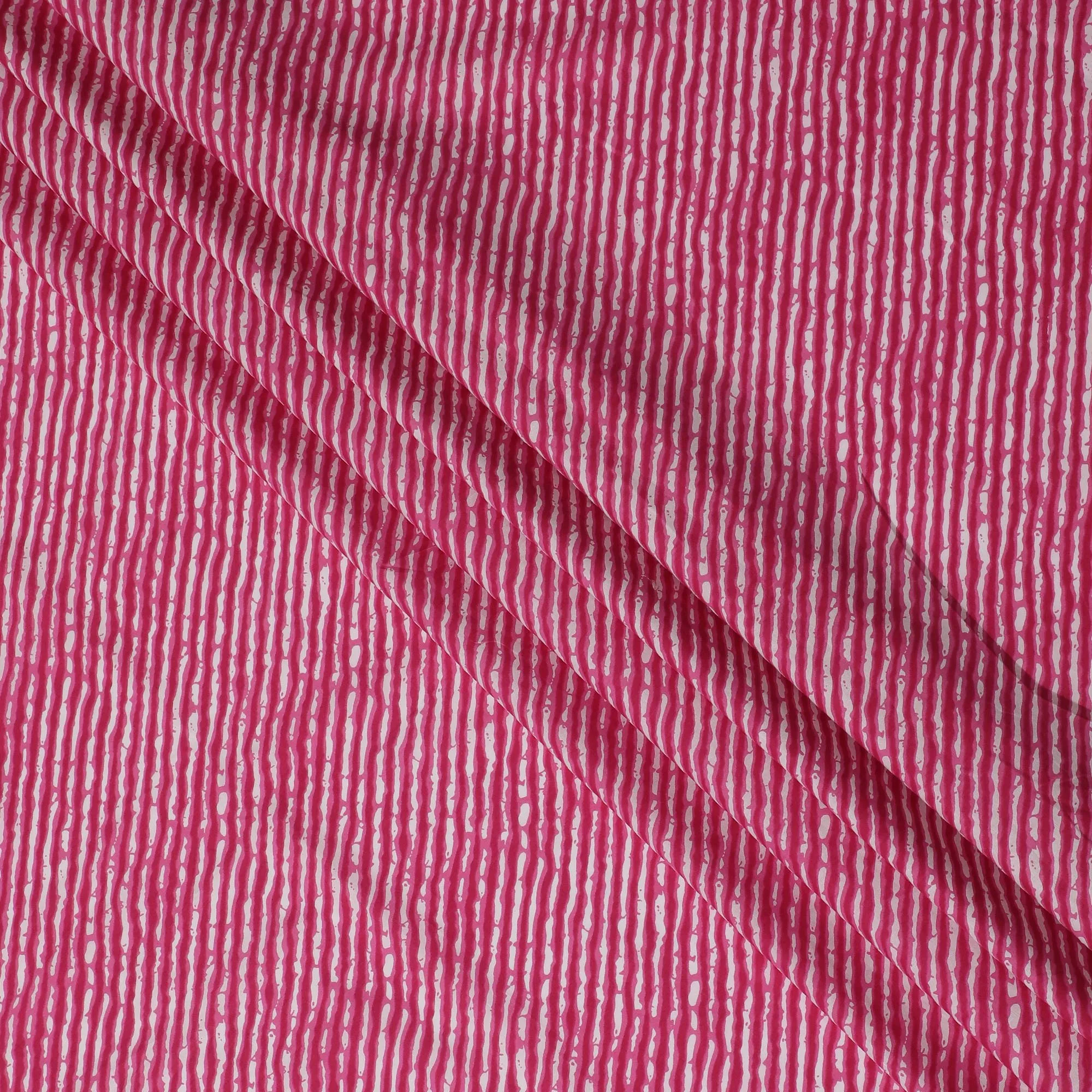 Cotton Lawn Fabric, 110 cm Width, White and Pink Stripe Design-D19968