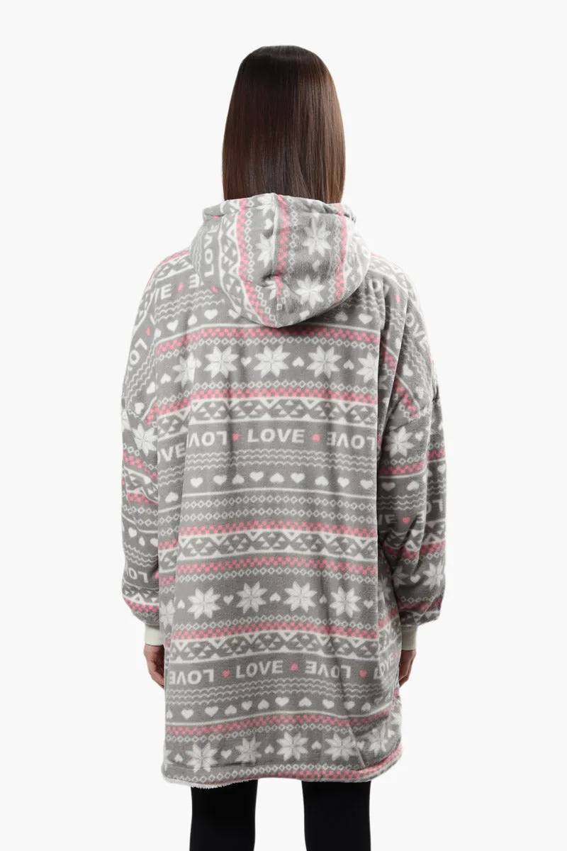 Cuddly Canuckies Festive Print Oversized Pajama Hoodie - Grey