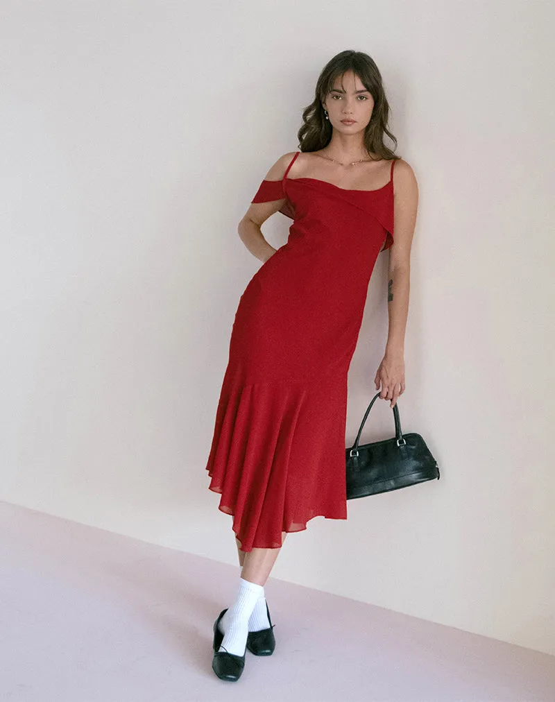 Dansya Midi Chiffon Dress in Red