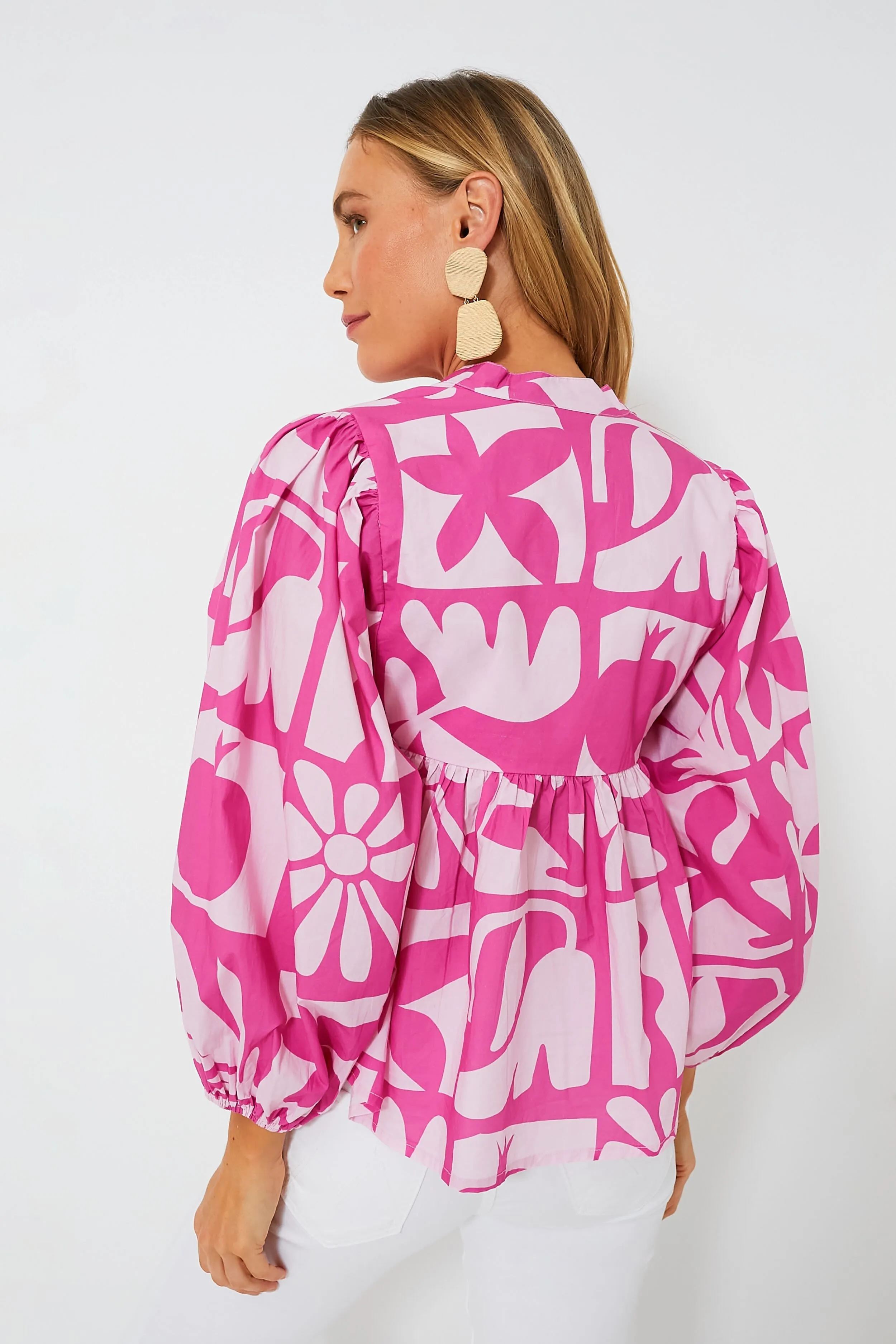 Exclusive Pink Twiggy Mandarin Balloon Sleeve Blouse