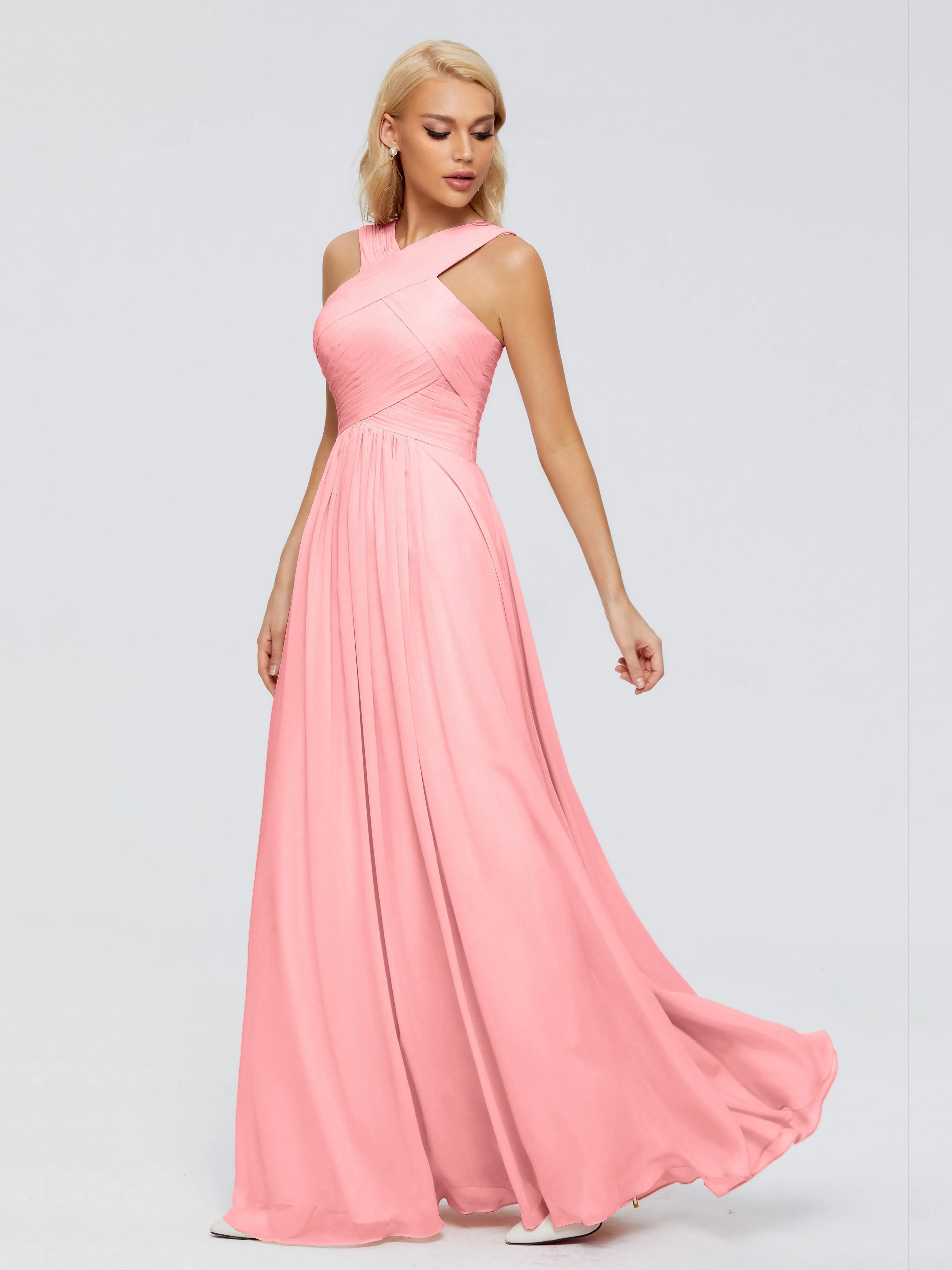 Flamingo Pink Bridesmaid Dresses Aliyah Charming A-Line Straps Chiffon Bridesmaid Dresses