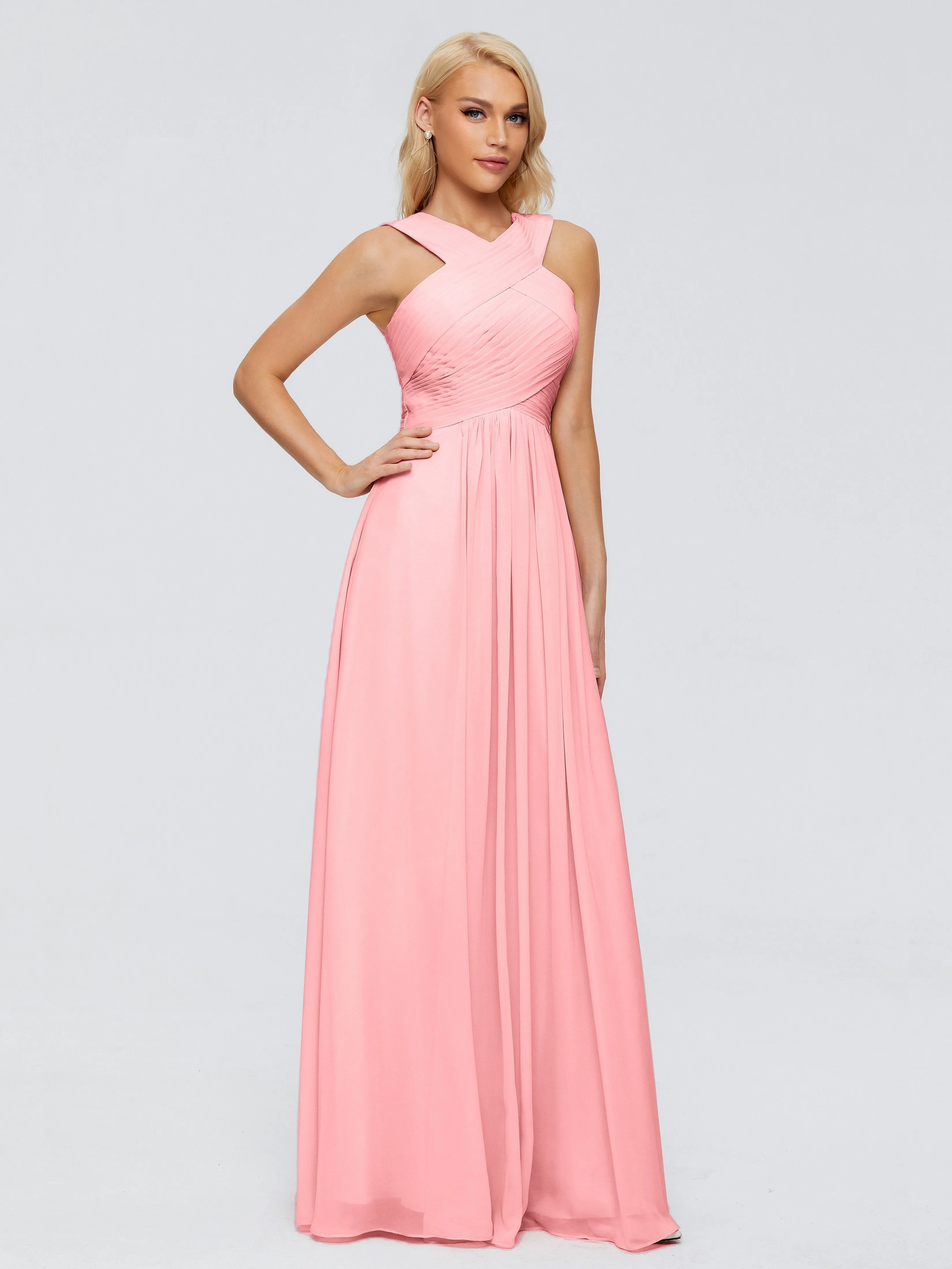 Flamingo Pink Bridesmaid Dresses Aliyah Charming A-Line Straps Chiffon Bridesmaid Dresses