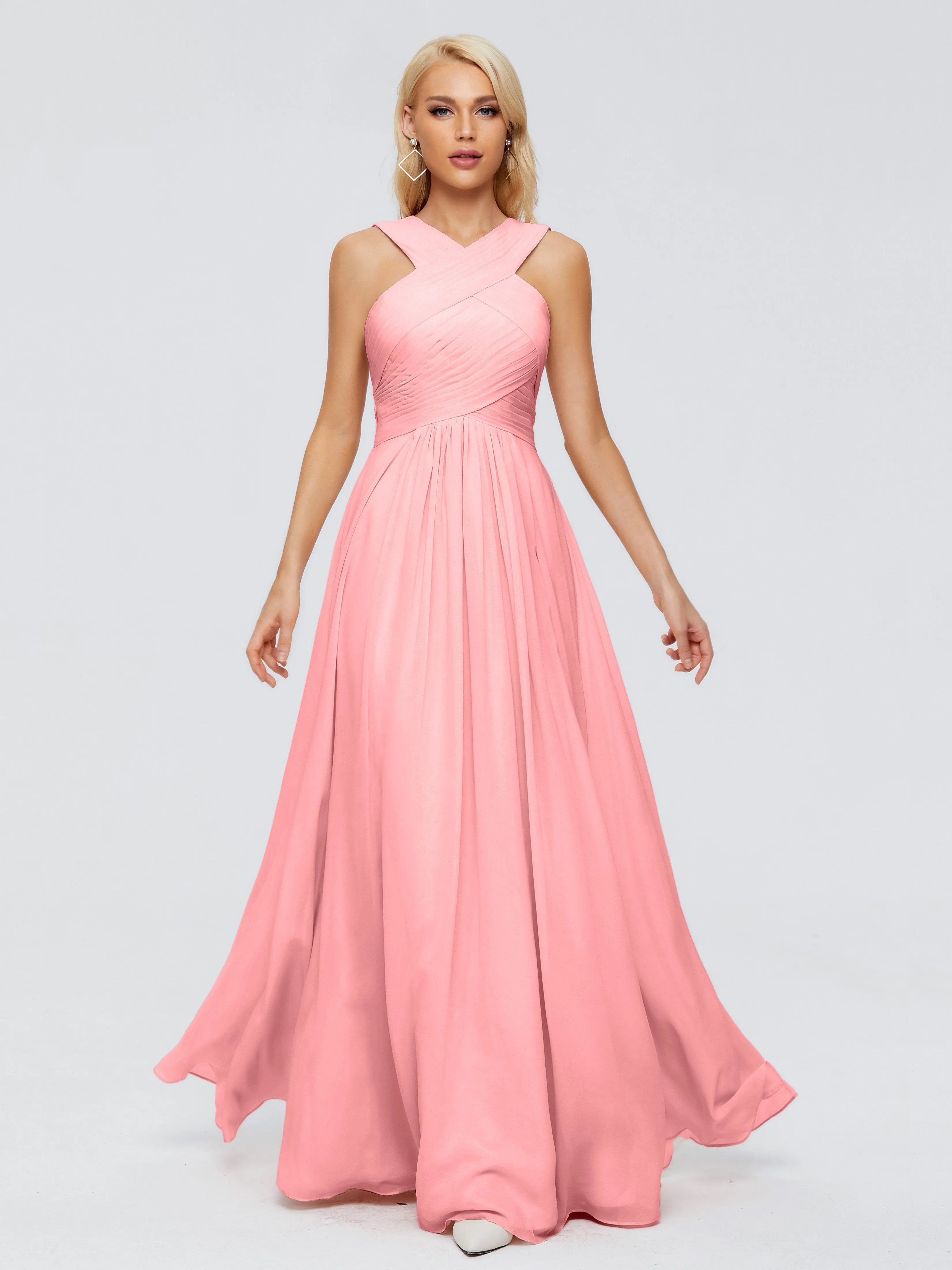 Flamingo Pink Bridesmaid Dresses Aliyah Charming A-Line Straps Chiffon Bridesmaid Dresses