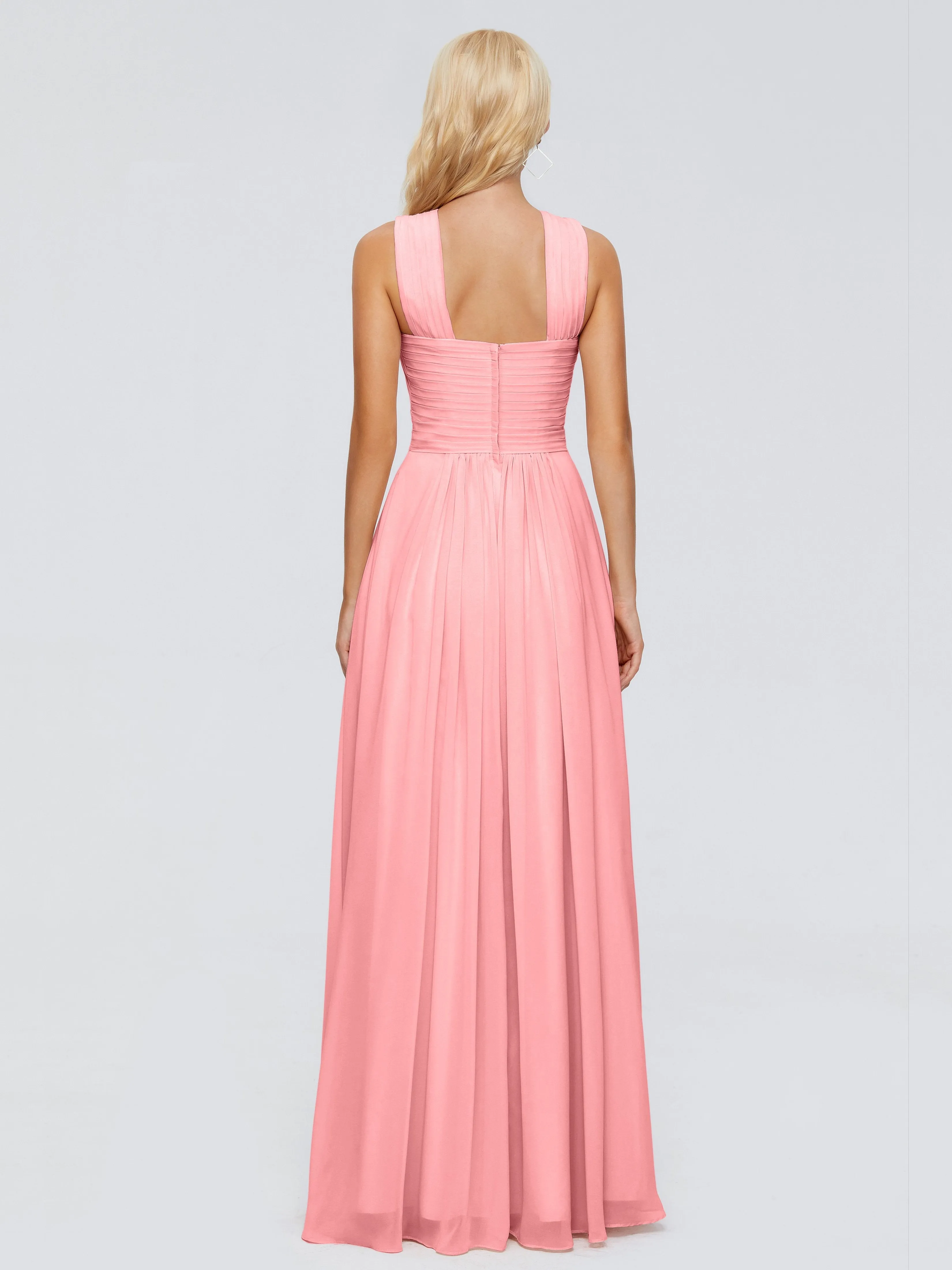 Flamingo Pink Bridesmaid Dresses Aliyah Charming A-Line Straps Chiffon Bridesmaid Dresses