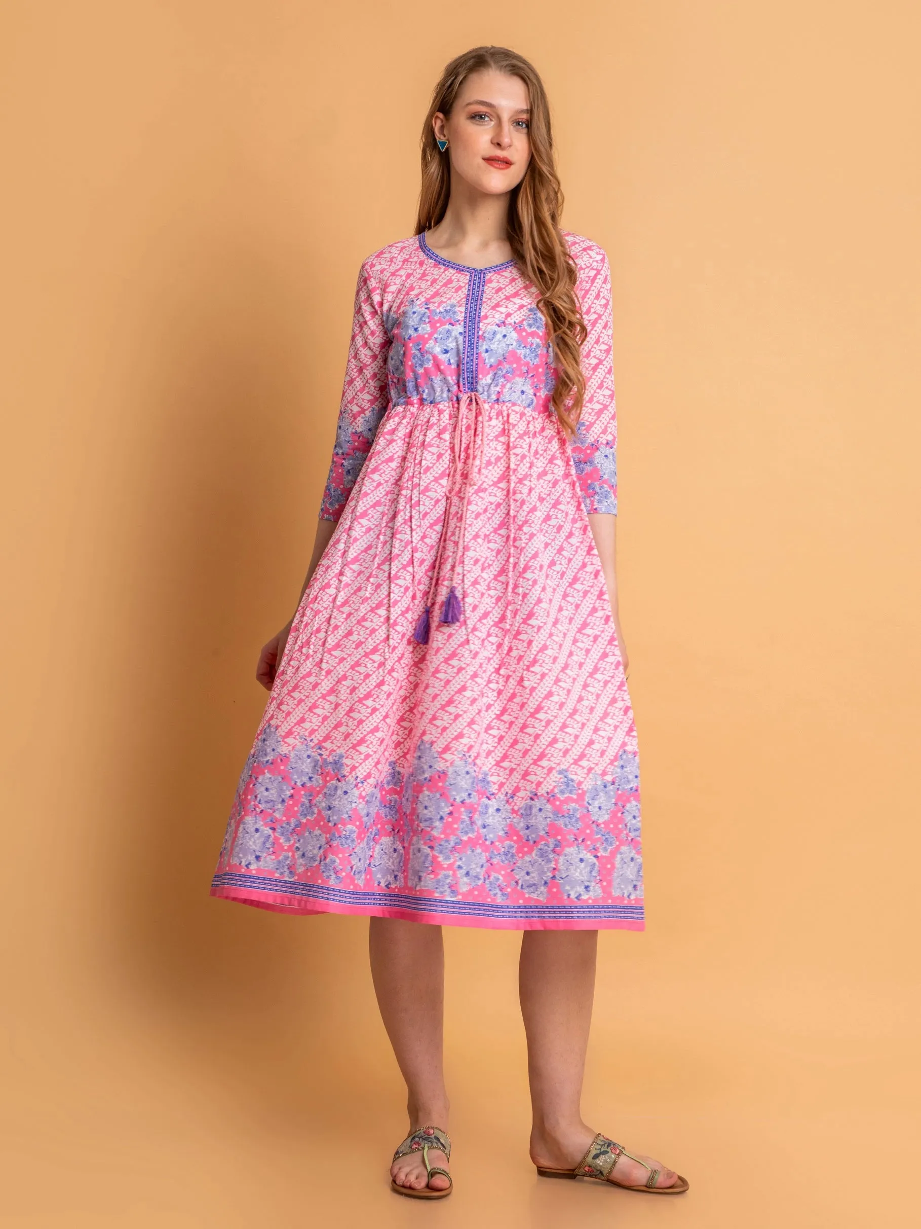 Flowy Mul Cotton Floral Long Dress