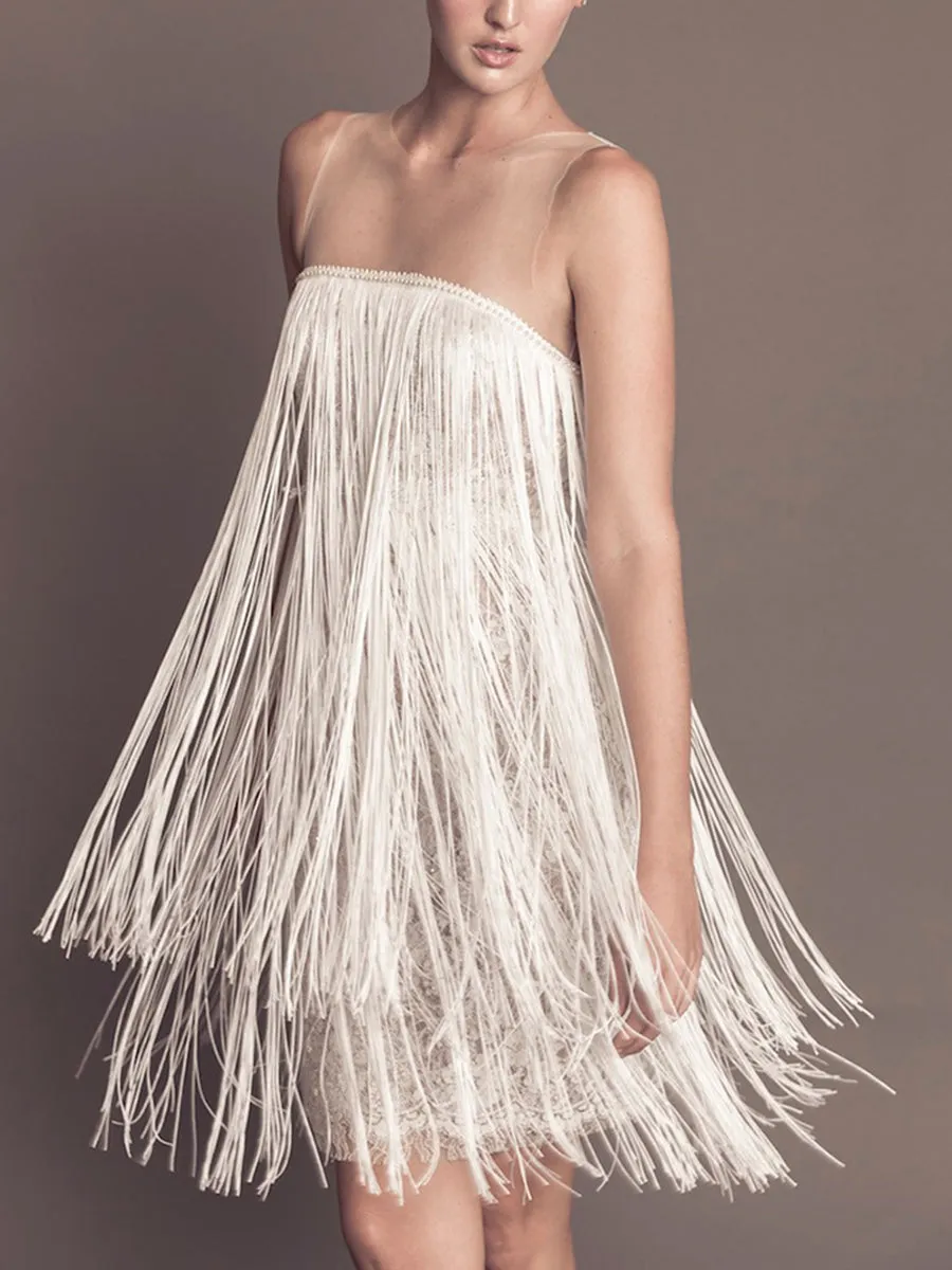 Flowy Transparent Fringed Evening Dress