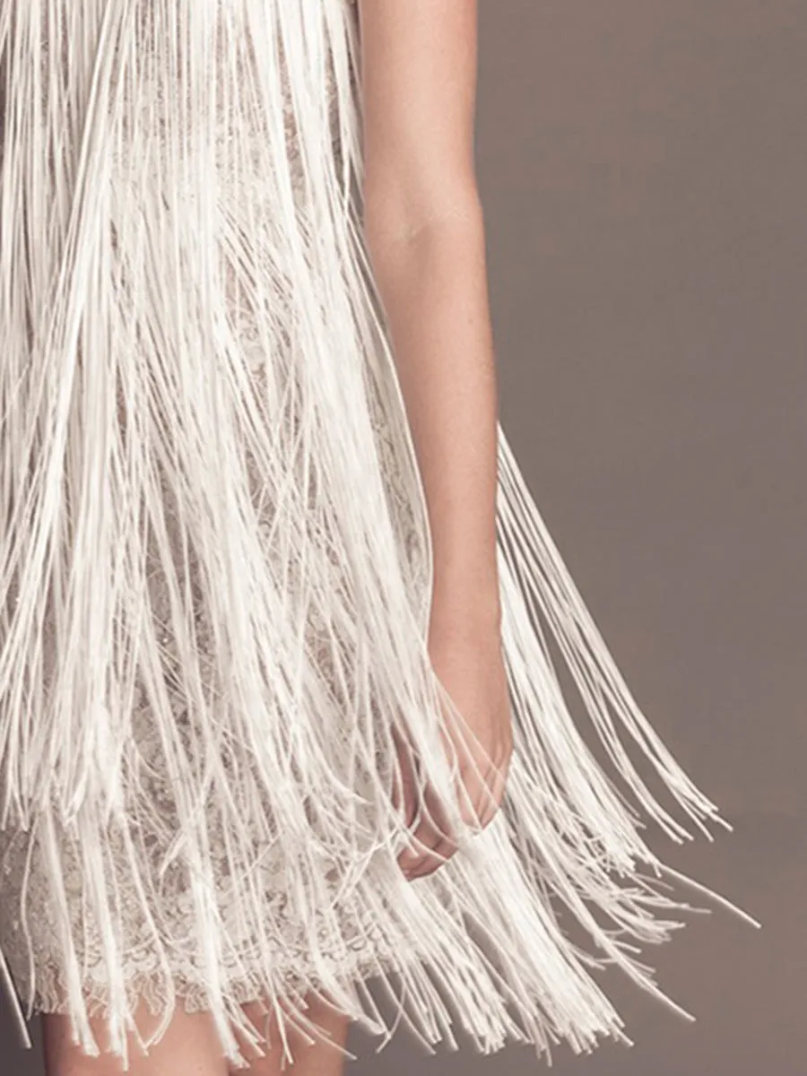 Flowy Transparent Fringed Evening Dress